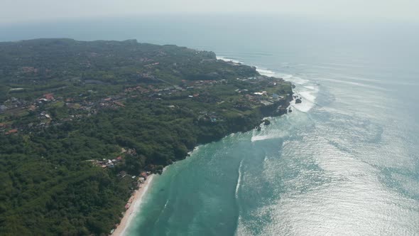 Aerial View of Luxury Houses on Tropical Coastline of Bali