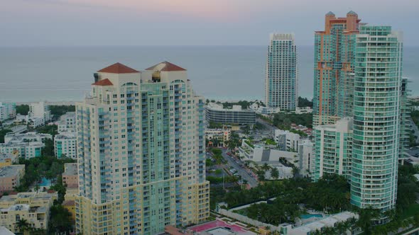 Aerial view of tall buildings on Miami Beach