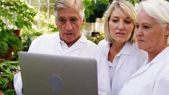 Scientists having discussion on laptop