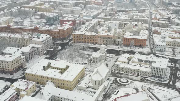 Snowcovered City Center of Minsk From a Height