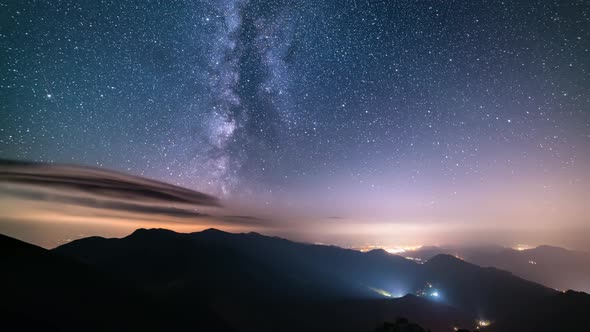 Starry Night Sky in Mountains Astronomy Milky Way Galaxy Stars Motion Countryside Traffic