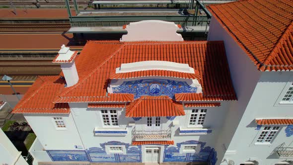 Old Aveiro Railway Station with Typical Blue Azulejos Tile