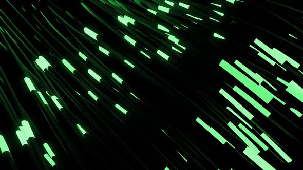 Abstract Looped  Dark Background with Rinning Neon Lights on Green Tubes