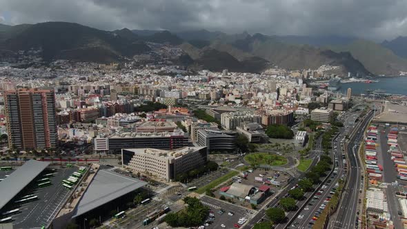 Drone over Santa Cruz de Tenerife, Canary Islands, Spain