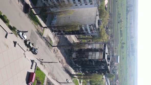 Vertical Video of a Destroyed Building in Borodyanka Ukraine