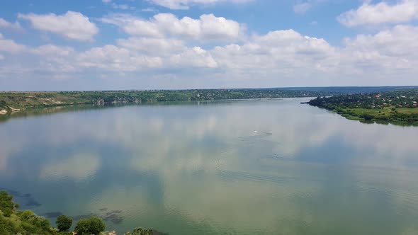 High angle, altitude view to the Nistru river, near Dubasari (Dubossary), Transnistria, Moldova