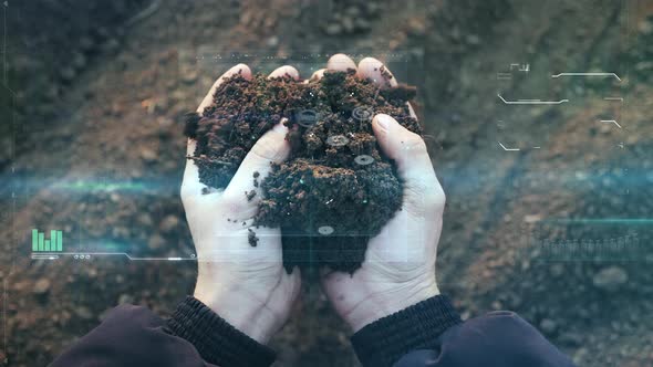 Future Agriculture, Close-up Hands with the Ground