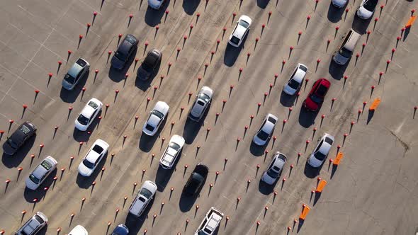 Aerial shot of cars at a testing site to receive the Coronavirus vaccine