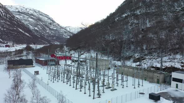 High voltage transformer and distribution station for hydroelectric powerplant in Borgund Norway - A