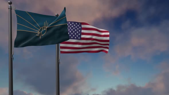 Lincoln City Flag Waving Along With The National Flag Of The USA - 2K