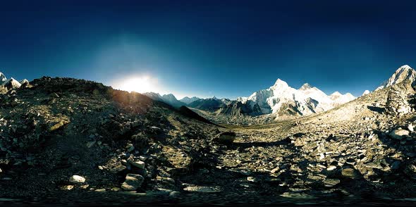 360 Vr Panoramic View of Sunset Over Kala Patthar. Mount Everest and Khumbu Valley, Nepal of the