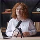 Smiling Influencer Redhaired Woman Recording Video Porcast with Professional Microfone - VideoHive Item for Sale