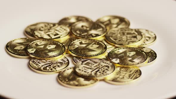 Rotating shot of Bitcoins