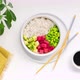 Hawaiian poke bowl with tuna, rice, edamame beans, tomato, lime and avocado. Stop motion animation. - VideoHive Item for Sale
