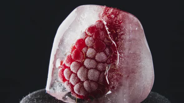 Timelapse Raspberry Melts in a Piece of Ice