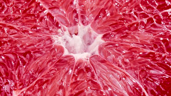 Macro Shot of Rotating Grapefruit Flesh Structure