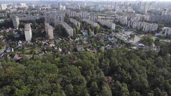 Aerial View of the Border of the Metropolis and the Forest. Kyiv, Ukraine