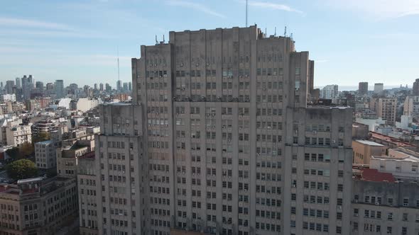 Aerial dolly out of the Faculty of Medicine, part of the public renowned University of Buenos Aires