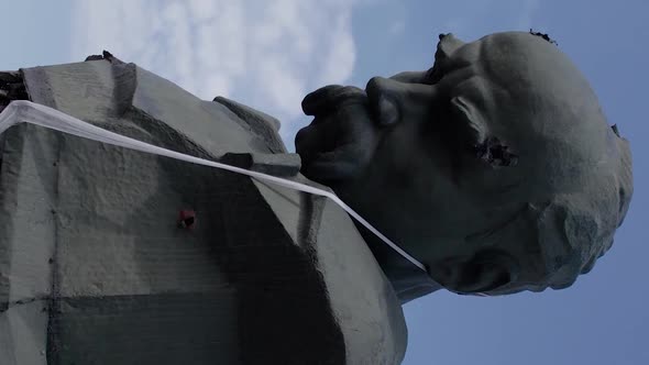 Vertical Video of the Shevchenko Monument Destroyed By the War in Borodyanka Ukraine