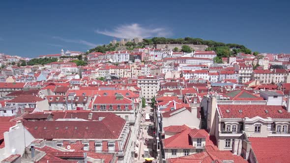 Aerial View From the Elevador De Santa Justa to the Old Part of Lisbon Timelapse