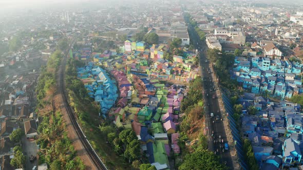 Drone Over Buildings Of Kampung Warna Warni Jodipan