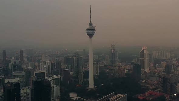 Kuala Lumpur city skyline on sunset in Malaysia.