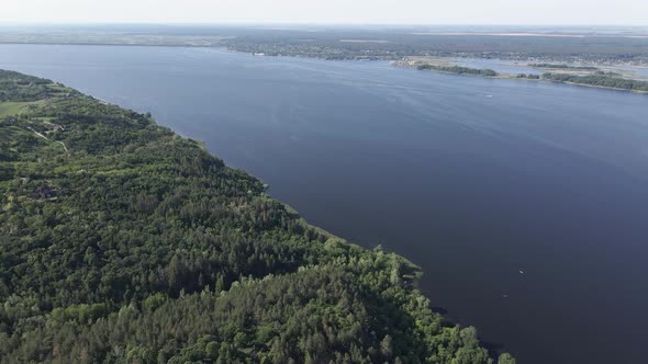 Nature of Ukraine: Dnipro River. Aerial View. Slow Motion