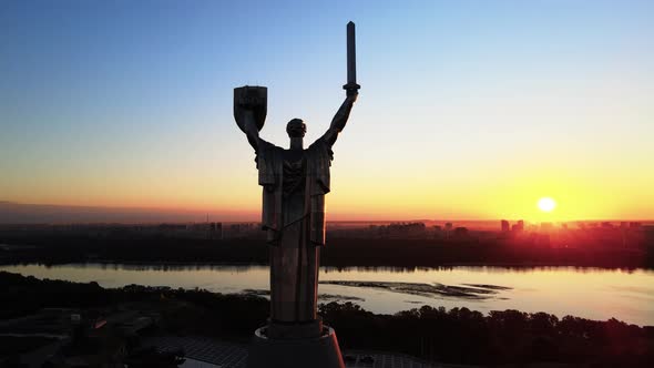 Monument Motherland in the Morning. Kyiv, Ukraine. Aerial View