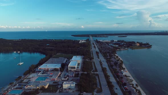 Panning wide landscape of coast city of Miami Florida United States