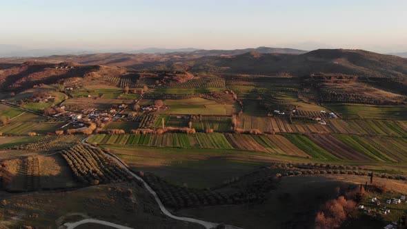 Flying Over the Amazing Rolling Hills of Albania at Sunset