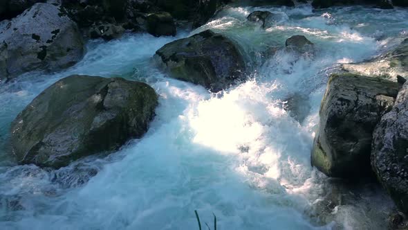 Mountain Forest River and Sunbeam