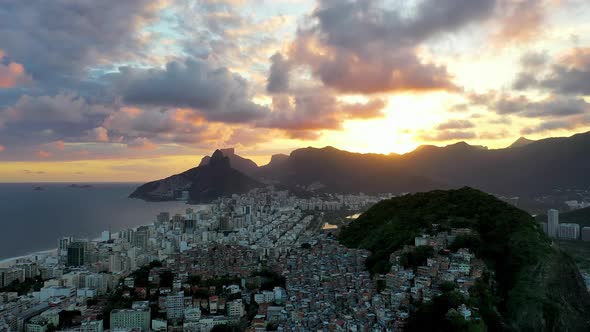 Sunset at landmark Gavea mountain peak at Rio de Janeiro, Brazil.