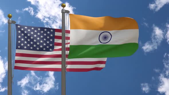 Usa Flag Vs India Flag On Flagpole