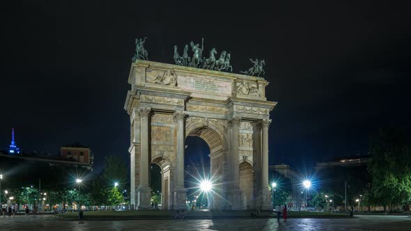 Arch of Peace in Simplon Square Timelapse Hyperlapse at Night