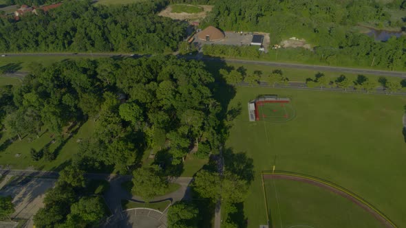 Aerial View of a Park and Streets in Port Washington Long Island