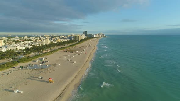 Miami South Beach and Ocean at Sunny Morning. Aerial View