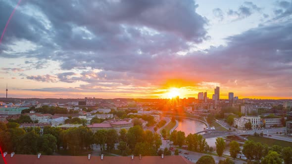 Vilnius, Lithuania: Sunset in downtown Vilnius, time-lapse