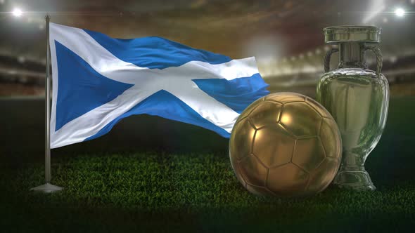 Scotland Flag with Football And Cup Background Loop