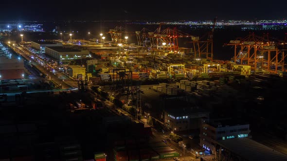 Container Terminal Night Sea Port Tokyo Timelapse