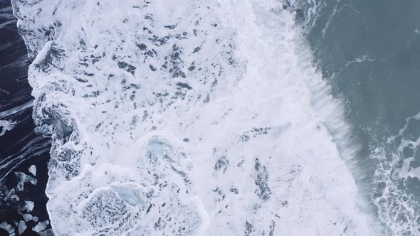 Drone of Surf Crashing on Diamond Beach Iceland