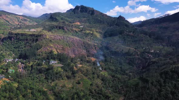 Aerial view of a few buildings along the mountain in Nuwara Eliya.