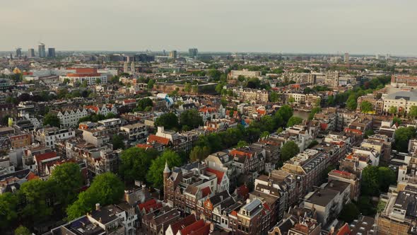 Bird's Eye View of the Streets of Old City of Amsterdam with Traditional Houses