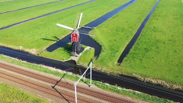Aerial View of Traditional Dutch Windmill, Netherlands, Holland