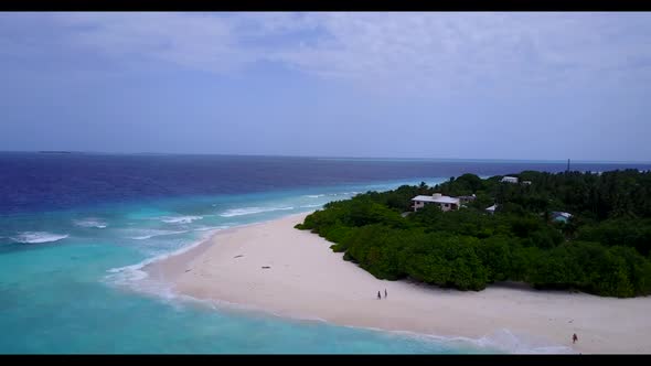 Aerial top view texture of paradise island beach time by transparent ocean and white sandy backgroun