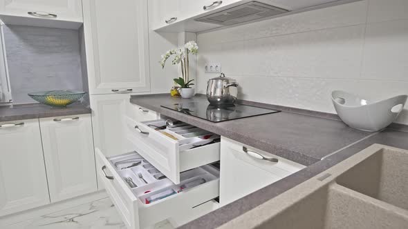 Details of Modern White Wooden Kitchen