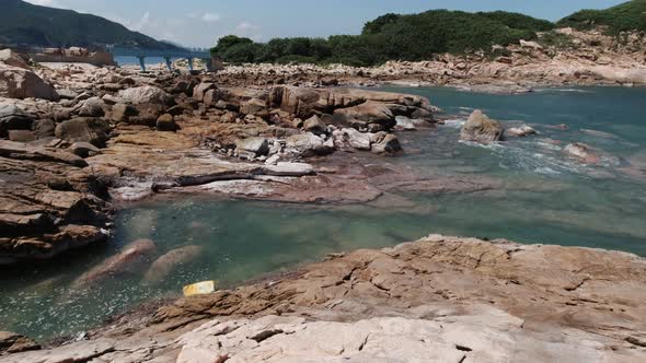 Water pollution in the Hong Kong UNESCO Global Geopark in Shek O, Plastic Bag in Water