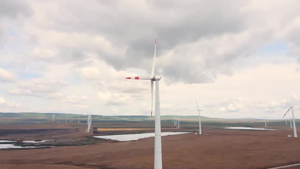 Wind generator at the alternative power station generates green clean energy