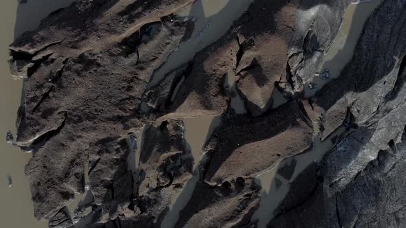 Aerial Shot Directly Downwards of a Melting Glacier.