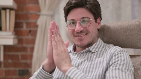 Portrait of Middle Aged Man Clapping, Applauding