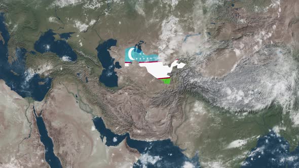 4K Globe Map of Uzbekistan with a flag (Highlighted)